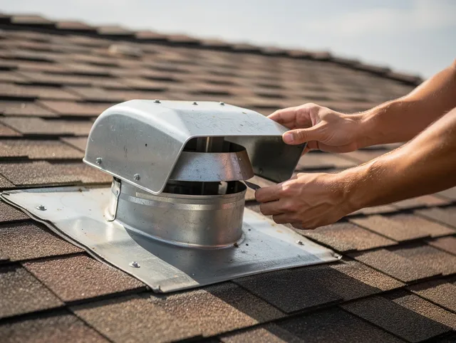 La Verne Dryer Vent Cleaning certified technician safely cleaning a roof-mounted dryer vent in La Verne