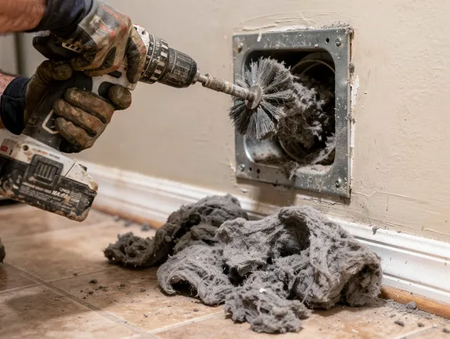 Certified La Verne Dryer Vent Cleaning technician performing dryer vent cleaning in La Verne