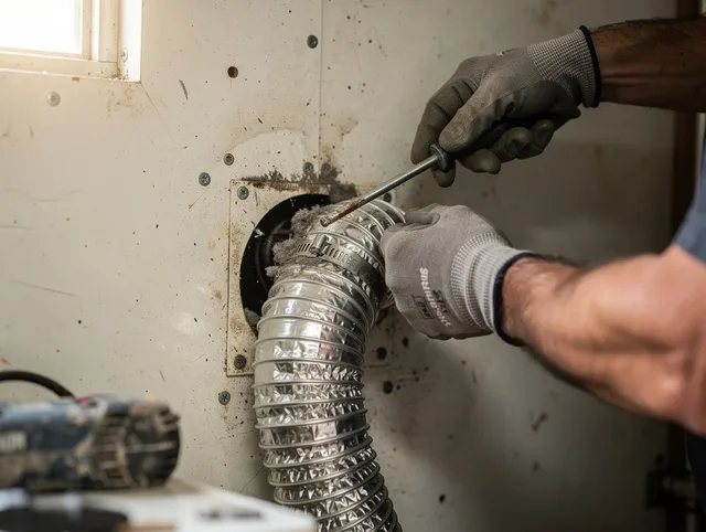 La Verne Dryer Vent Cleaning technician performing precise dryer vent hose installation in La Verne